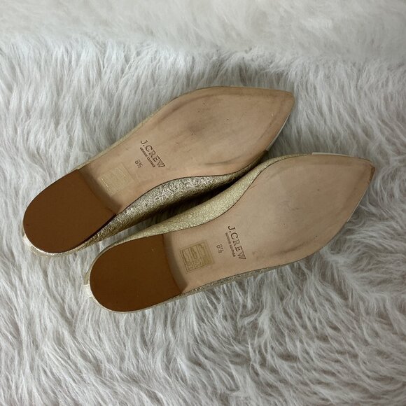 J. Crew Gemma Point Cap Toe Metallic Gold Ivory Leather Flats 8.5 - Picture 5 of 7